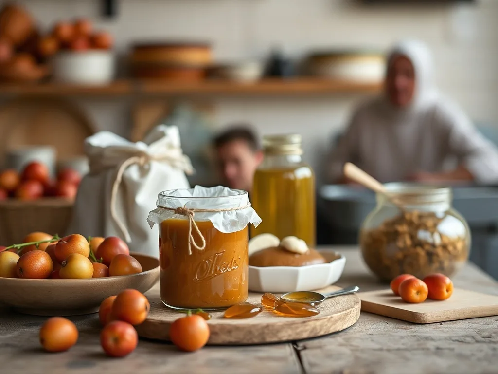 Pot de confiture de noix vertes avec des cerneaux entiers, cuillère en bois à côté