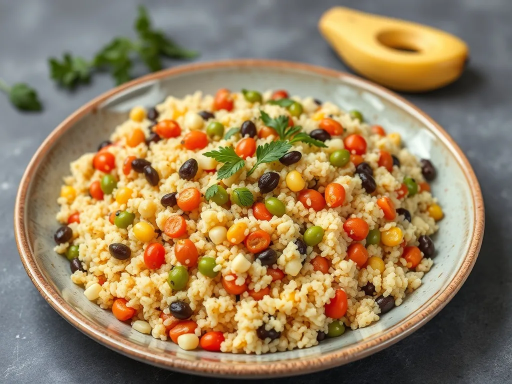 Assiette de couscous fumant avec légumes fondants, pois chiches et semoule fine, prêt en 20 minutes au Cookeo