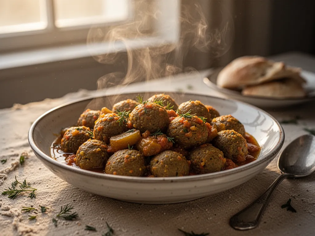 Table garnie de plats traditionnels juifs avec influences séfarades et ashkénazes