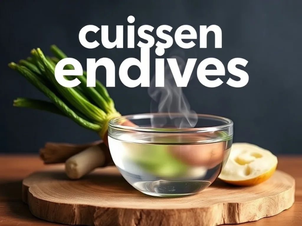 Endives entières dans une casserole d'eau frémissante sur la cuisinière