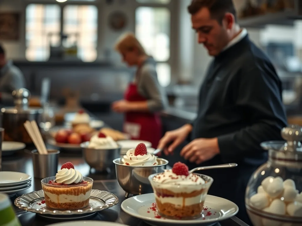 Assortiment de desserts rapides réalisés avec le robot Monsieur Cuisine: mousse au chocolat, crème brûlée et gâteau moelleux