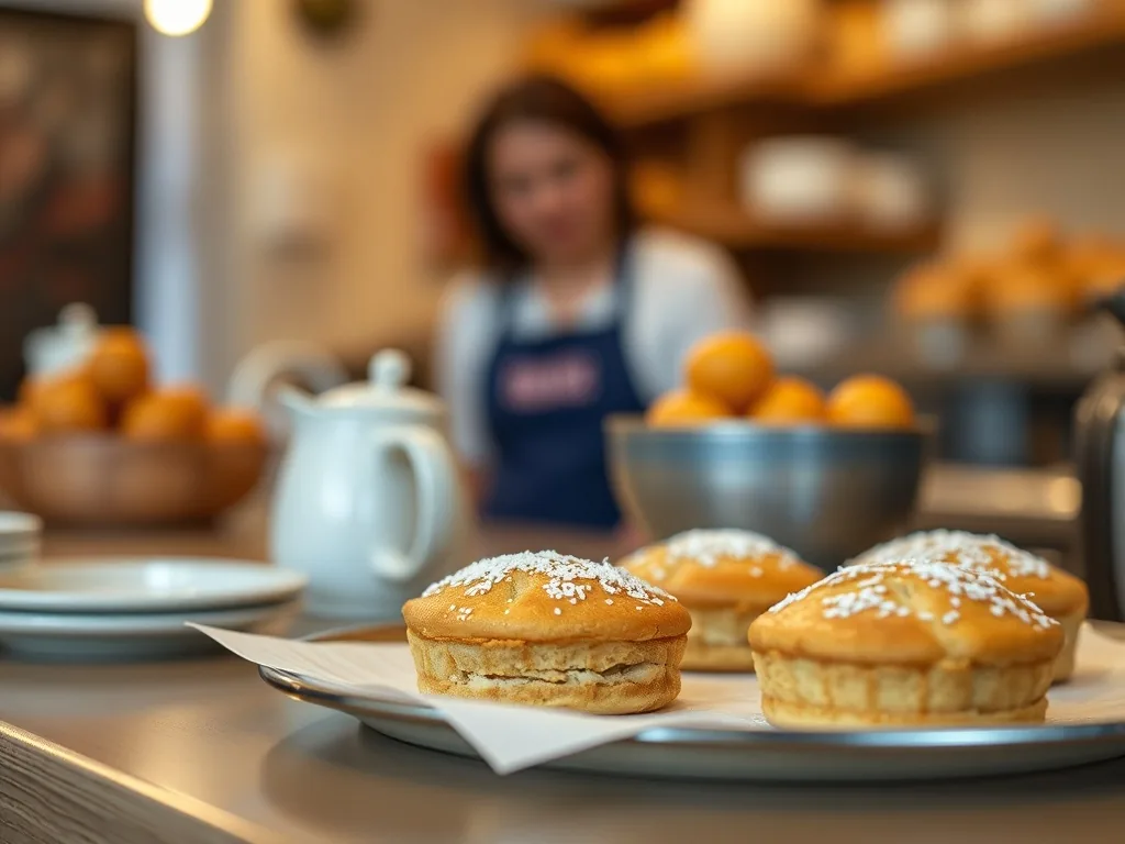 Financiers aux amandes dorés et moelleux posés sur une assiette, avec un lingot coupé laissant voir la mie