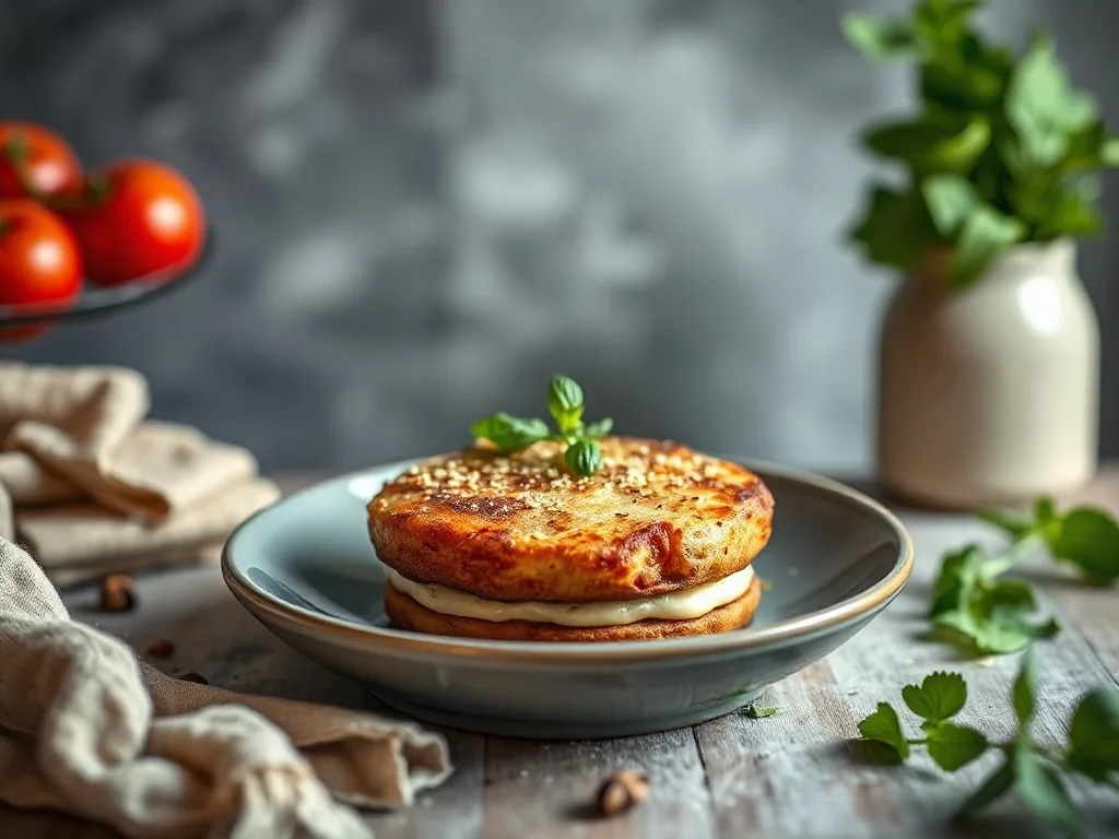 Vol-au-vent doré garni d'une sauce crémeuse aux champignons et morceaux de poulet, posé sur une assiette blanche